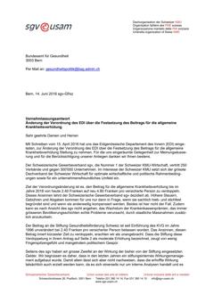  Vernehmlassungsantwort Änderung der Verordnung des EDI über die Festsetzung des Beitrags für die allgemeine Krankheitsverhütung