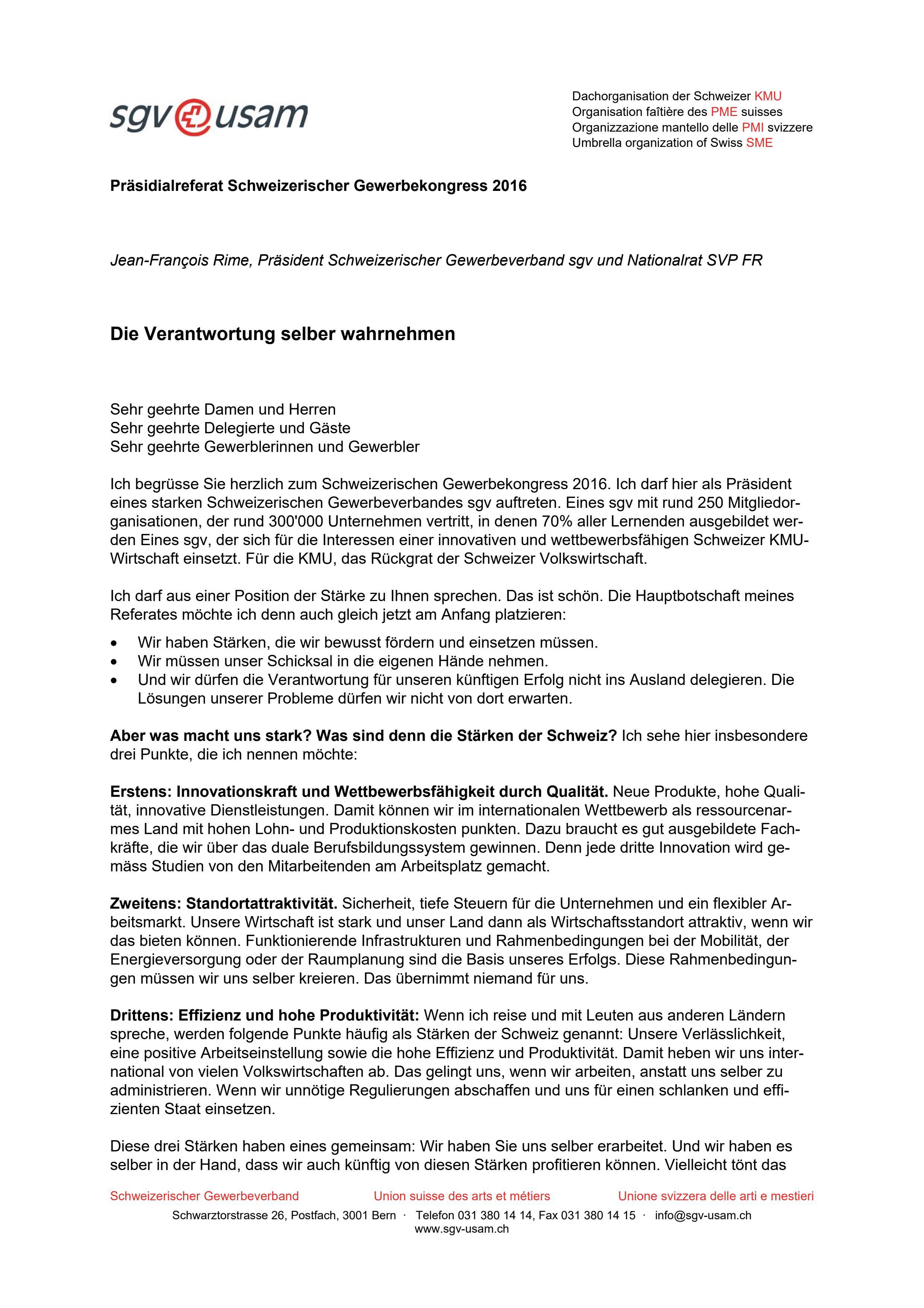  Präsidialreferat Nationalrat Jean-François Rime