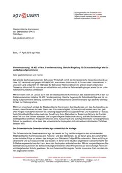  Vernehmlassung: 16.403 s Pa.Iv. Familiennachzug. Gleiche Regelung für Schutzbedürftige wie für vorläufig Aufgenommene