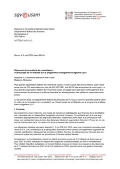  Avant-projet de loi fédérale sur le programme d’allégement budgétaire 2027