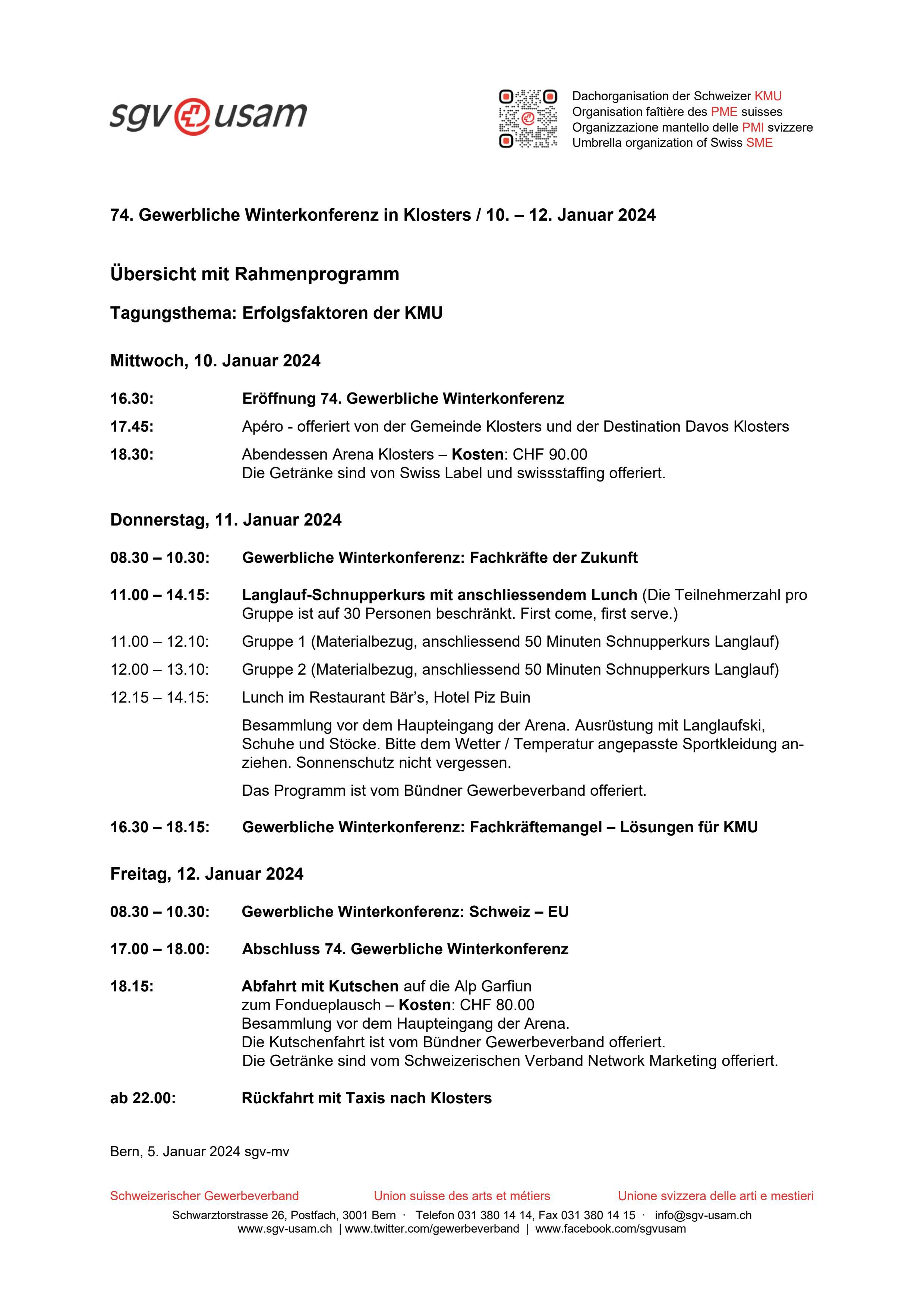  Rahmenprogramm Gewerbliche Winterkonferenz 2024