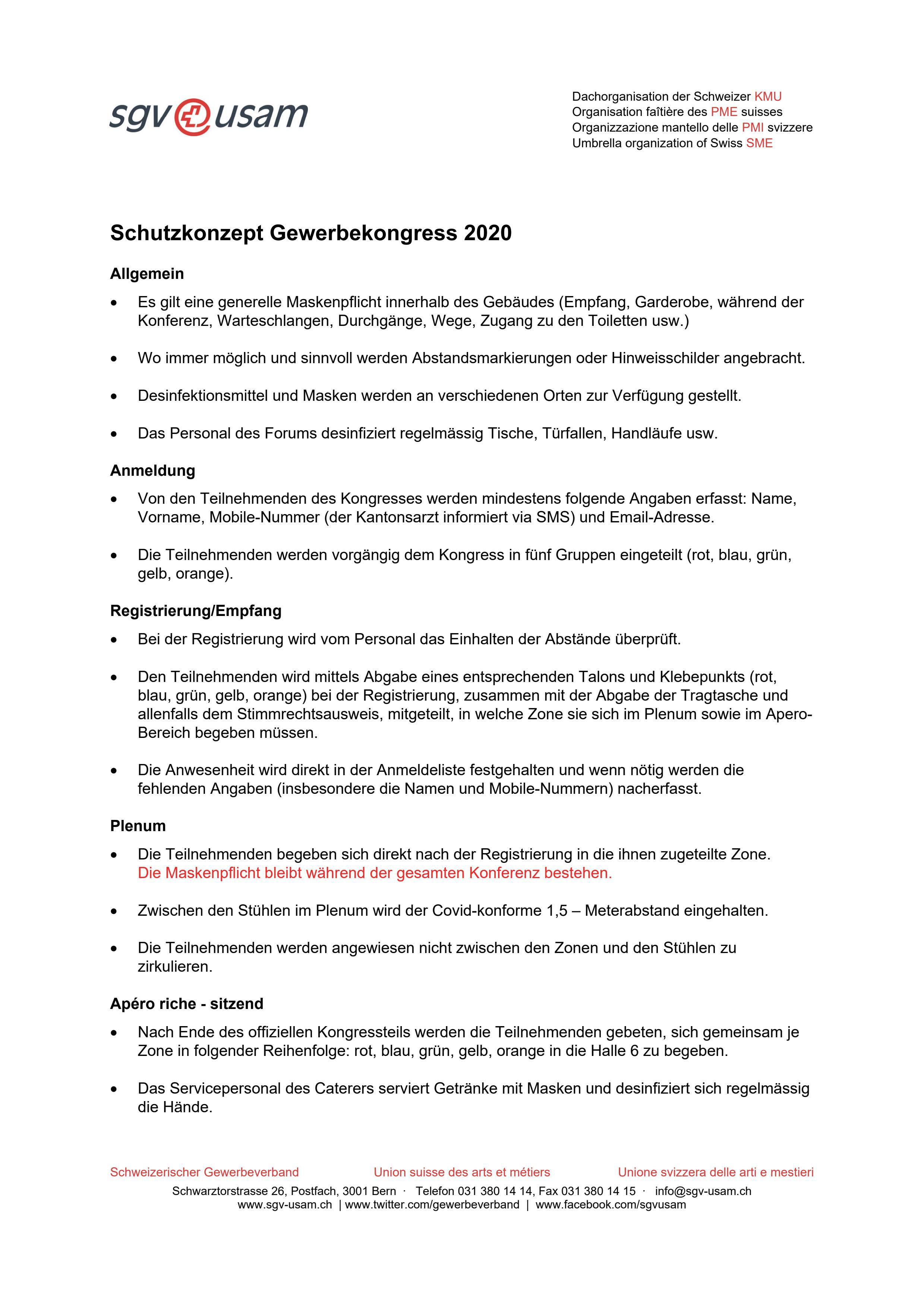  Schutzkonzept Schweizerischer Gewerbekongress 2020