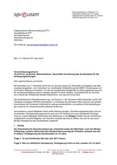  Vernehmlassungsantwort 15.410 Pa.Iv. de Buman. Mehrwertsteuer. Dauerhafte Verankerung des Sondersatzes für Beherbergungsleistungen