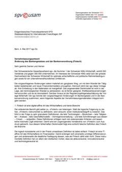  Vernehmlassungsantwort Änderung des Bankengesetzes und der Bankenverordnung (Fintech)
