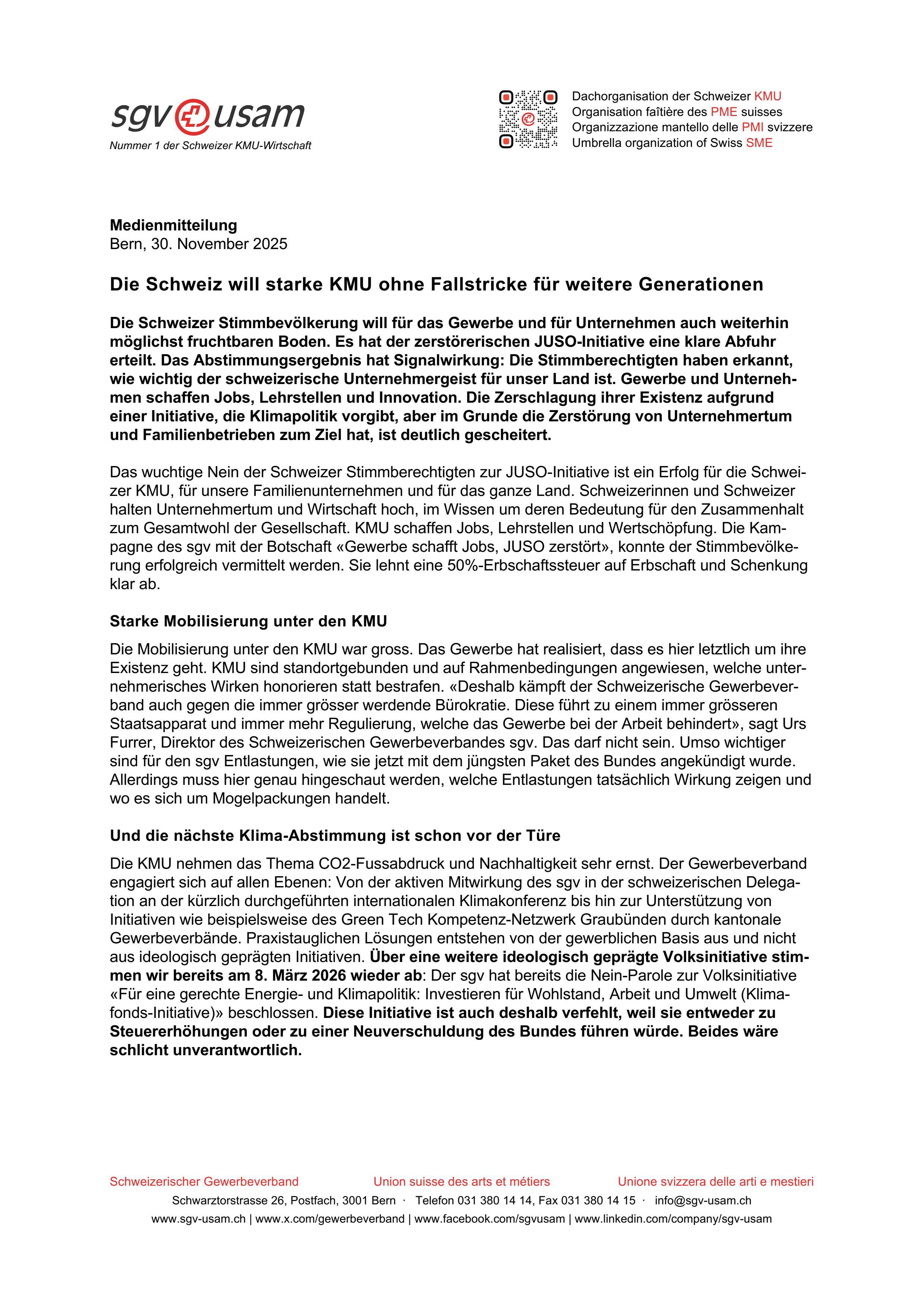 Die Schweiz will starke KMU ohne Fallstricke für weitere Generationen